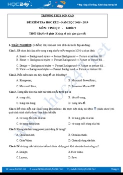 Đề thi HK2 môn Tin 9 năm 2019 Trường THCS Sơn Cao có đáp án