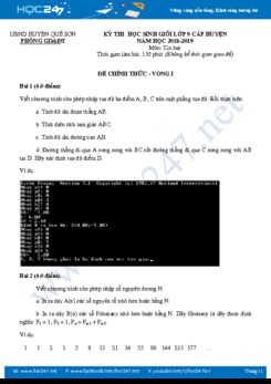 Đề thi HSG cấp huyện môn Tin 9 năm 2019 Phòng GD&ĐT Quế Sơn