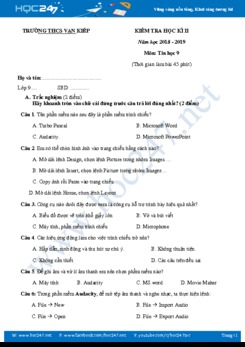 Đề thi HK2 môn Tin 9 năm 2019 Trường THCS Vạn Kiếp có đáp án