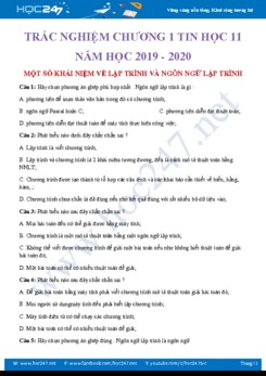 37 Câu trắc nghiệm Chương 1 Tin học 11 năm học 2019-2020