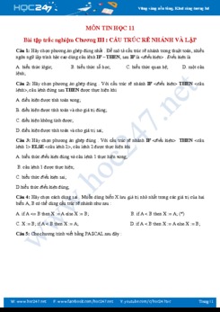 Bài tập trắc nghiệm Chương 3 môn Tin học 11 năm 2019-2020