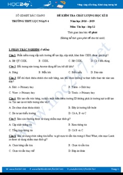Đề thi HK2 môn Tin 12 năm 2019 Trường THPT Lục Ngạn 4