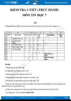Bộ đề kiểm tra 1 tiết thực hành môn Tin 7 năm 2019