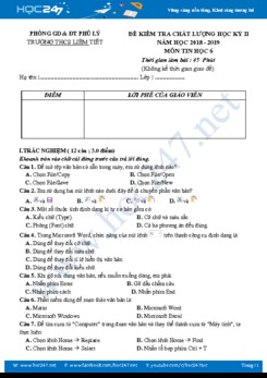 Đề thi HK2 môn Tin 6 năm 2019 Trường THCS Liêm Tiết