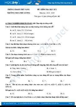 Đề thi HK2 môn Tin 8 năm 2019 Trường THCS Phú Lương có đáp án