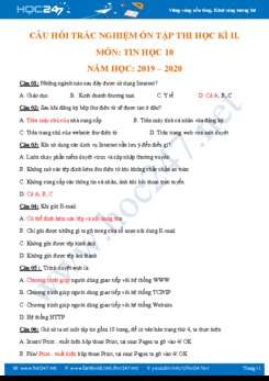 Câu hỏi trắc nghiệm ôn tập HK2 môn Tin 10 năm 2019-2020