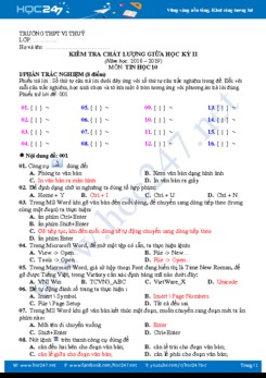 4 Đề thi giữa HK2 môn Tin 10 năm 2019 Trường THPT Vị Thủy