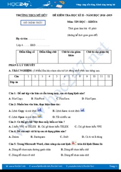Đề thi HK2 môn Tin 6 năm 2019 Trường THCS Mỹ Đức