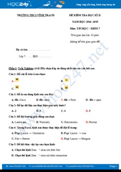 Đề kiểm tra 1 tiết môn Tin 7 năm 2019 Trường THCS Vĩnh Trạch