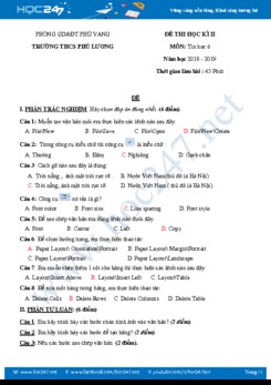 Đề thi HK2 môn Tin 6 năm 2019 Trường THCS Phú Lương