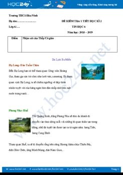 Đề kiểm tra thực hành 1 tiết HK2 năm 2019 Trường THCS Hòa ninh