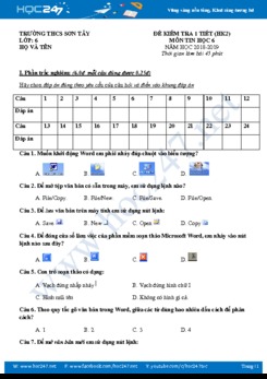 Đề KT 1 tiết HK2 môn Tin 6 năm 2019 Trường THCS Tây Phú có đáp án