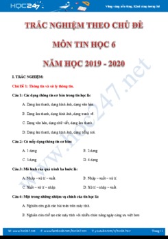 Bài tập trắc nghiệm theo chuyên đề môn Tin học 6 năm 2019-2020