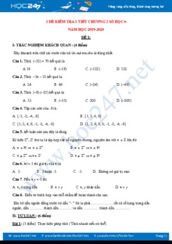 2 Đề kiểm tra 1 tiết Chương 2 Số học 6 năm 2019-2020