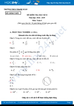 Đề thi HK2 môn Toán 6 năm 2019 Trường THCS Thanh Xuân