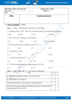 Đề kiểm tra 1 tiết Chương 2 năm 2019 Số học 6 Trường THCS Hai Bà Trưng