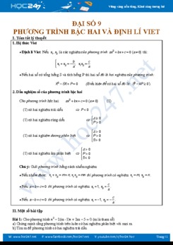 50 bài tập Phương trình bậc hai và hệ thức Viet Toán 9