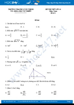 50 câu trắc nghiệm ôn thi vào lớp 10 năm 2019 môn Toán 9 Trường THCS Tân Thịnh