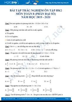 Bài tập trắc nghiệm ôn tập HK2 Phần Đại số Toán lớp 8 năm 2019