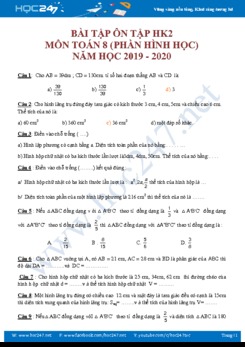 Bài tập trắc nghiệm ôn tập HK2 Phần Hình học Toán lớp 8 năm 2019