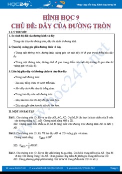 Bài tập về Dây của đường tròn Hình học 9 năm 2020