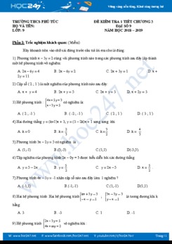 Đề kiểm tra 1 tiết Chương 3 Đại số 9 năm 2019 Trường THCS Phú Túc