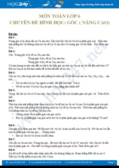 Bài tập nâng cao Chuyên đề Góc môn Toán 6 năm 2020