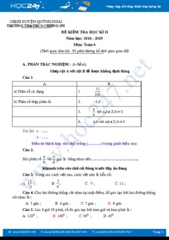 Đề thi HK2 môn Toán 6 năm 2019 Trường TH-THCS Chiềng Ơn