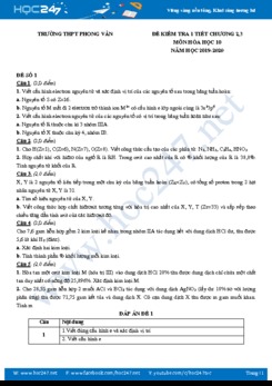 Bộ đề kiểm tra 1 tiết Chương 2, 3 môn Hóa học 10 năm 2019-2020 Trường THPT Vân Phong