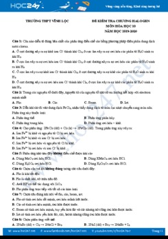 Đề kiểm tra 1 tiết Chương Halogen môn Hóa học 10 năm 2019-2020 Trường THPT Vĩnh Lộc