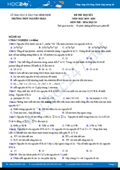 Bộ 3 đề thi HK2 môn Hóa học 10 năm 2019-2020 Trường THPT Nguyễn Trân