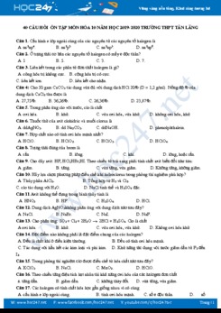 Bộ 40 câu hỏi ôn tập HK2 môn Hóa học 10 năm 2019-2020 Trường THPT Tiên Lãng
