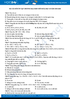 Bộ câu hỏi ôn tập Chương Halogen môn Hóa học 10 năm học 2019-2020 Trường THPT Nam Hưng