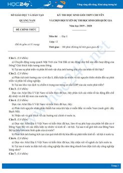 Đề thi HSG môn Địa lí lớp 12 năm 2018-2019 - Sở GD&ĐT Quảng Nam có đáp án