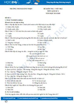 Bộ 3 đề kiểm tra 1 tiết HK2 môn Lịch Sử 6 năm học 2019-2020 Trường THCS Khánh Thiện