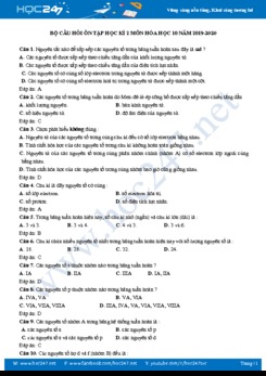 Bộ câu hỏi ôn tập HK2 có đáp án môn Hóa học 10 năm 2020 Trường THPT Kỳ Sơn