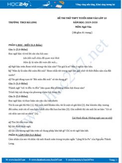 Đề thi thử tuyển sinh vào lớp 10 năm 2020 môn Ngữ Văn - Trường THCS Hà Long