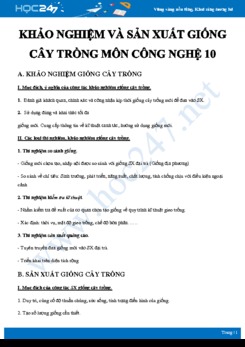 Chuyên đề ôn tập Khảo nghiệm và sản xuất giống cây trồng môn Công nghệ 10