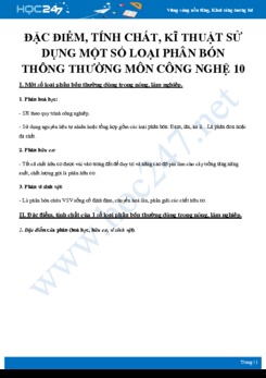Đặc điểm, tính chất, kĩ thuật sử dụng một số loại phân bón thông thường môn Công Nghệ 10