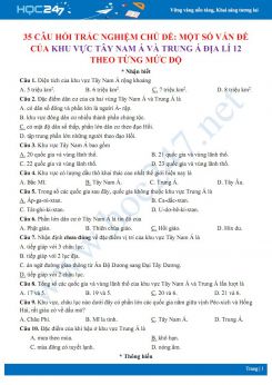 35 Câu hỏi trắc nghiệm ôn tập chủ đề Một số vấn đề của khu vực Tây Nam Á và Trung Á Địa lí 11 phân theo từng mức độ