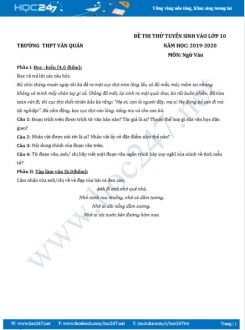 Đề thi thử tuyển sinh vào lớp 10 năm 2020 môn Ngữ Văn - Trường THPT Văn  Quán