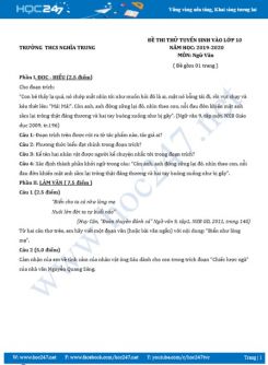 Đề thi thử tuyển sinh vào lớp 10 năm 2020 môn Ngữ Văn - Trường THPT Nghĩa Trung
