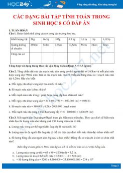 Các dạng bài tập tính toán trong Sinh học 8 có đáp án năm 2019-2020