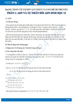 Các dạng toán về Cơ sở vật chất và cơ chế di truyền phần 1 - ADN và tự nhân đôi ADN Sinh học 12