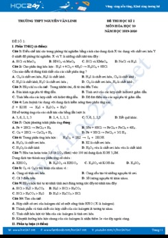 Bộ 4 đề thi HK2 môn Hóa học 10 năm 2020 Trường THPT Nguyễn Văn Linh