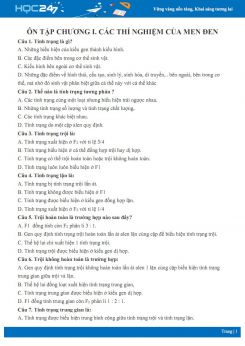 46 Câu trắc nghiệm ôn tập Chương I - Các thí nghiệm của Menden Sinh học 9 có đáp án