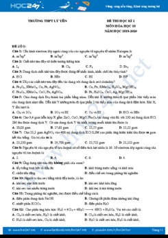 Bộ đề thi HK2 môn Hóa học 10 năm 2019-2020 Trường THPT Lý Yên