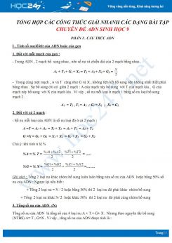 Tổng hợp các công thức giải nhanh các dạng bài tập chuyên đề ADN Sinh học 9