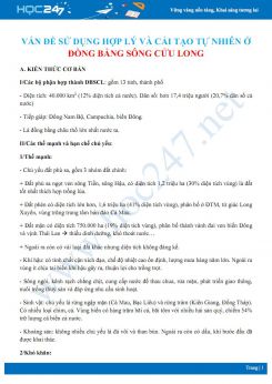 Lý thuyết và bài tập tổng ôn chuyên đề Vấn đề sử dụng hợp lí và cải tạo tự nhiên ở đồng bằng Sông Cửu Long Địa lí 12