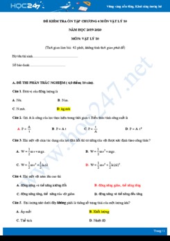 Đề kiểm tra ôn tập Chương 4 Các định luật bảo toàn môn Vật lý 10 năm học 2019-2020